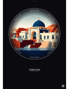 Affiche Yerevan – Poster illustration vintage – Blue Mosque | Gravura – Fond foncé