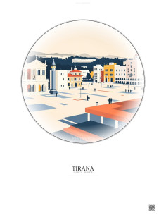 Affiche Tirana – Poster illustration vintage – Skanderbeg Square | Gravura – Fond clair
