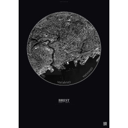 Brest Satellite View Poster 2.5km B&W | Gravura – Dark background