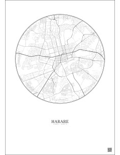 Affiche Harare – Poster carte de ville 6km | Gravura – Fond clair 2