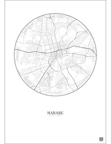 Harare City Map Poster 6km | Gravura – Light background