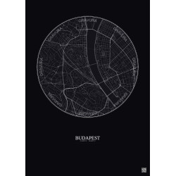 Affiche Budapest – Poster carte de ville 2.5km | Gravura – Fond foncé