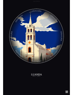 Luanda Vintage Travel Poster – Church Of Our Lady Of Remedies | Gravura – Dark background