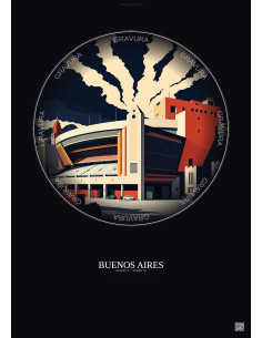 Affiche Buenos Aires – Poster illustration vintage – Mas Monumental Stadium | Gravura – Fond foncé