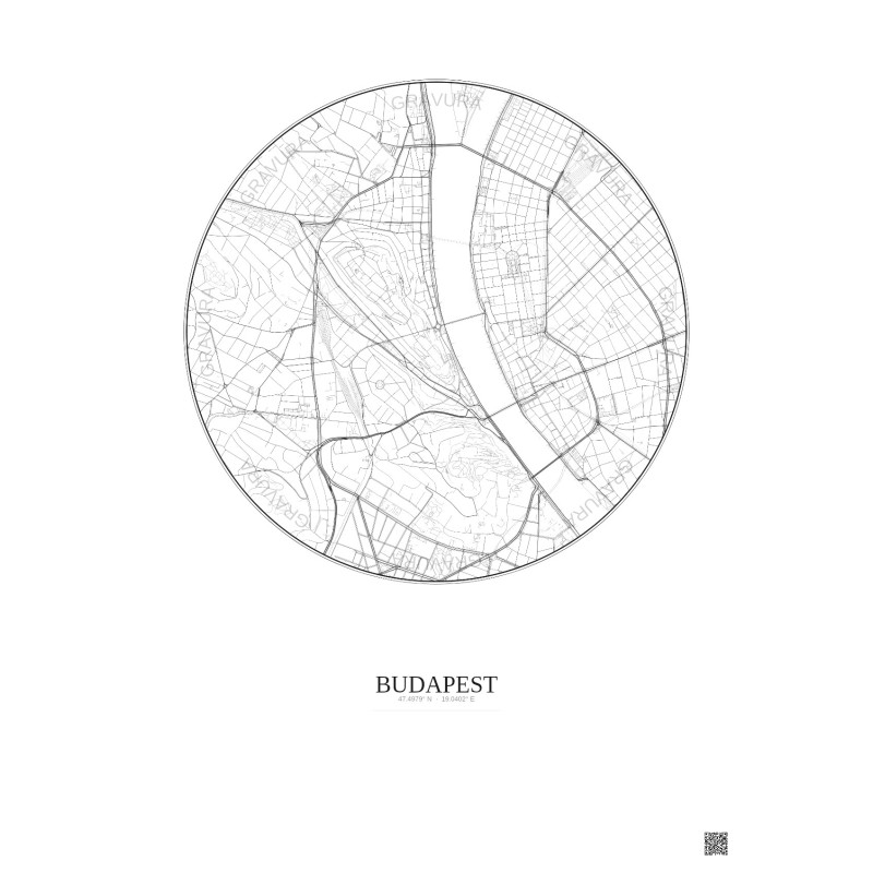 Affiche Budapest – Poster carte de ville 2.5km | Gravura – Fond clair