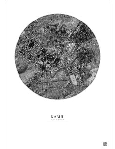 Affiche Kabul – Poster vue satellite 2.5km N&B | Gravura – Fond clair 2