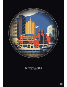 Affiche Buenos Aires – Poster illustration vintage – Puerto Madero | Gravura – Fond foncé