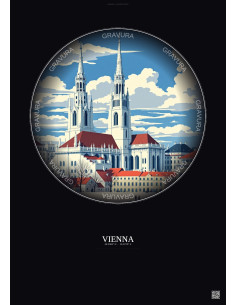 Affiche Vienna – Poster illustration vintage – Famous Viewpoint Of Vienna | Gravura – Fond foncé