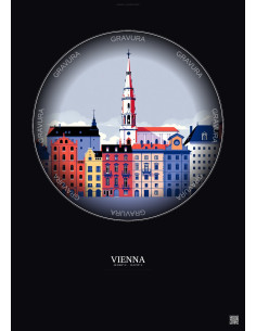 Affiche Vienna – Poster illustration vintage – Historic Old Town Of Vienna | Gravura – Fond foncé