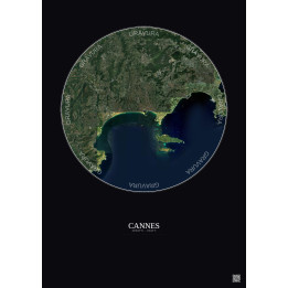 Affiche Cannes – Poster vue satellite 10km Couleur | Gravura – Fond foncé
