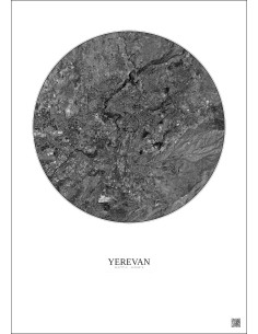 Affiche Yerevan – Poster vue satellite 10km N&B | Gravura – Fond clair 2