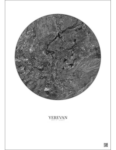 Yerevan Satellite View Poster 10km B&W | Gravura – Light background