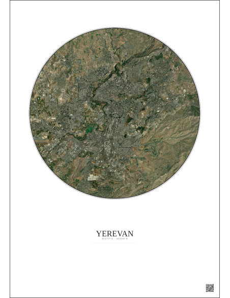 Yerevan Satellite View Poster 10km Color | Gravura – Light background