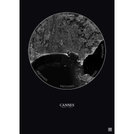 Affiche Cannes – Poster vue satellite 5km N&B | Gravura – Fond foncé
