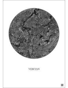 Affiche Yerevan – Poster vue satellite 6km N&B | Gravura – Fond clair 2