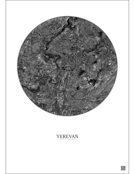 Yerevan Satellite View Poster 6km B&W | Gravura – Light background