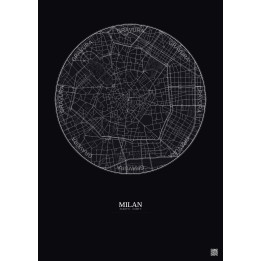 Affiche Milan – Poster carte de ville 2.5km | Gravura – Fond foncé