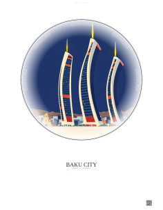 Affiche Baku City – Poster illustration vintage – Most Iconic Landmark Of Baku City | Gravura – Fond clair