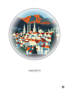 Affiche Sarajevo – Poster illustration vintage – Sarajevo | Gravura – Fond clair