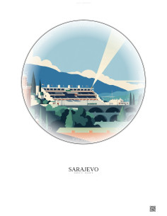 Affiche Sarajevo – Poster illustration vintage – Stadion Grbavica | Gravura – Fond clair