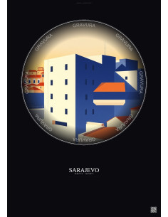 Affiche Sarajevo – Poster illustration vintage – War Childhood Museum | Gravura – Fond foncé
