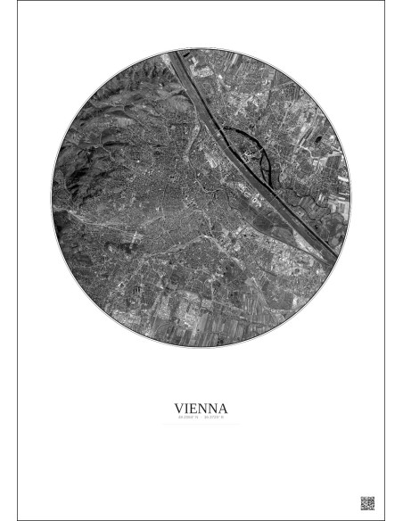 Affiche Vienna – Poster vue satellite 10km N&B | Gravura – Fond clair