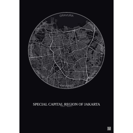 Affiche Special Capital Region Of Jakarta – Poster carte de ville 10km | Gravura – Fond foncé