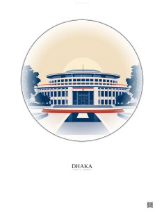 Affiche Dhaka – Poster illustration vintage – Jatiya Sangsad Bhaban | Gravura – Fond clair