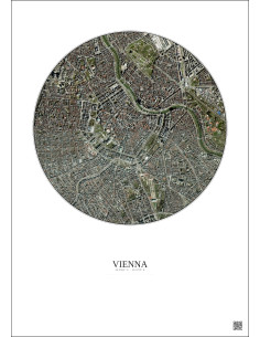 Affiche Vienna – Poster vue satellite 2.5km Couleur | Gravura – Fond clair 2