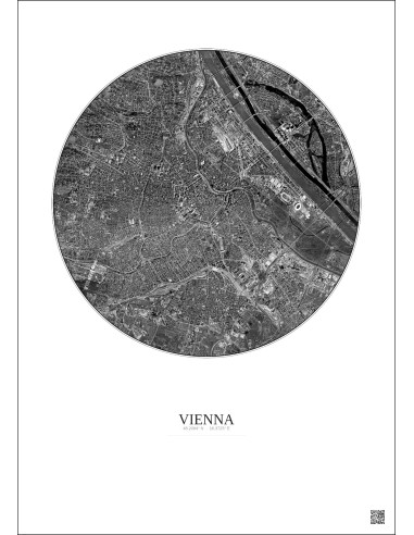 Affiche Vienna – Poster vue satellite 6km N&B | Gravura – Fond clair