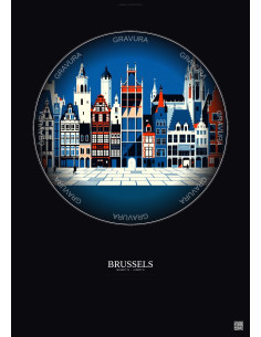 Affiche Brussels – Poster illustration vintage – Brussels | Gravura – Fond foncé