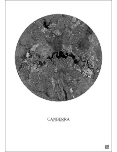 Affiche Canberra – Poster vue satellite 10km N&B | Gravura – Fond clair 2
