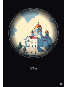 Affiche Sofia – Poster illustration vintage – Alexander Nevsky Cathedral | Gravura – Fond foncé
