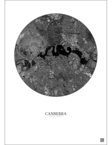 Affiche Canberra – Poster vue satellite 6km N&B | Gravura – Fond clair