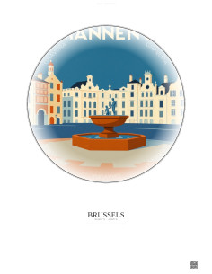 Affiche Brussels – Poster illustration vintage – Manneken Pis | Gravura – Fond clair
