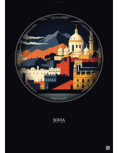 Affiche Sofia – Poster illustration vintage – Sofia | Gravura – Fond foncé