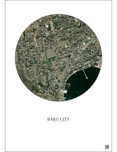 Affiche Baku City – Poster vue satellite 2.5km Couleur | Gravura – Fond clair 2