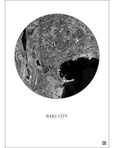 Affiche Baku City – Poster vue satellite 6km N&B | Gravura – Fond clair 2