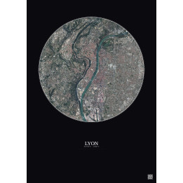 Lyon Satellite View Poster 5km Color | Gravura – Dark background