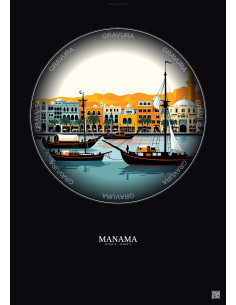 Affiche Manama – Poster illustration vintage – Manama | Gravura – Fond foncé