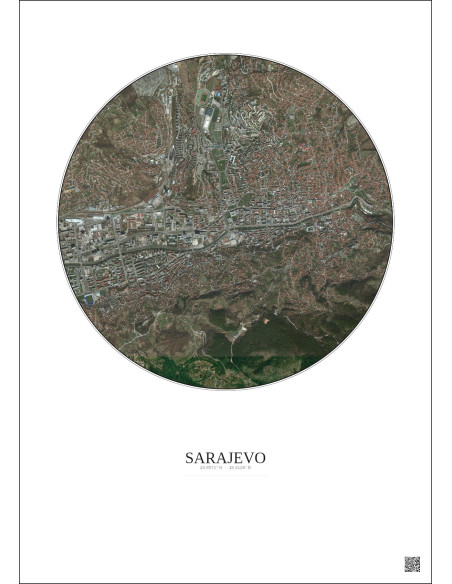 Sarajevo Satellite View Poster 2.5km Color | Gravura – Light background