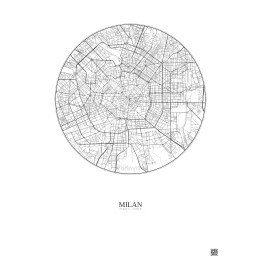Affiche Milan – Poster carte de ville 5km | Gravura – Fond clair
