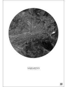 Affiche Sarajevo – Poster vue satellite 6km N&B | Gravura – Fond clair 2