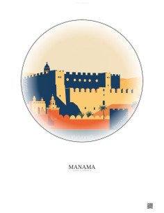 Affiche Manama – Poster illustration vintage – Qalat Al Bahrain | Gravura – Fond clair