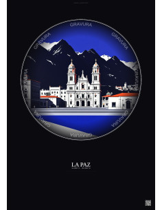 Affiche La Paz – Poster illustration vintage – Basilica Of San Francisco La Paz Bolivia | Gravura – Fond foncé