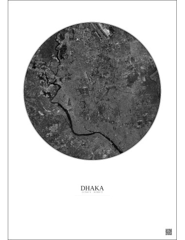 Dhaka Satellite View Poster 10km B&W | Gravura – Light background