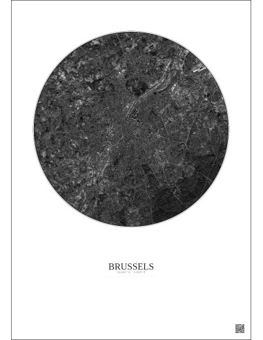Brussels Satellite View Poster 10km B&W | Gravura – Light background
