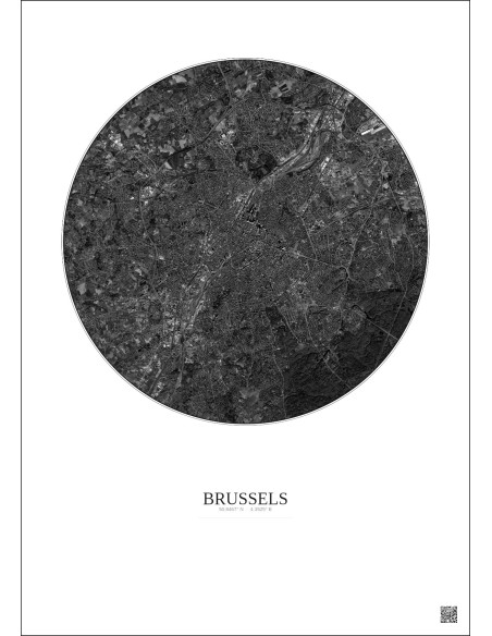 Brussels Satellite View Poster 10km B&W | Gravura – Light background