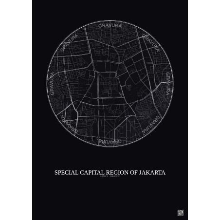 Affiche Special Capital Region Of Jakarta – Poster carte de ville 2.5km | Gravura – Fond foncé