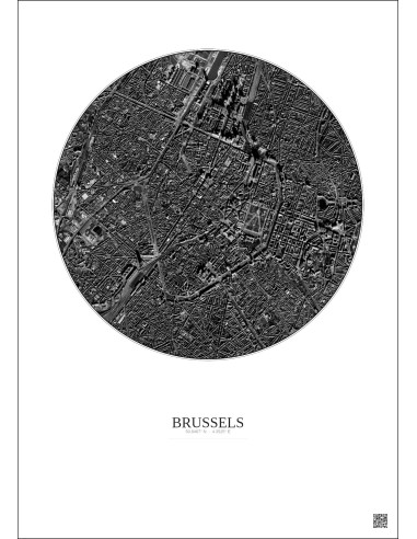 Brussels Satellite View Poster 2.5km B&W | Gravura – Light background